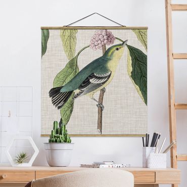 Stoffbild mit Posterleisten - Vogel auf Leinen Rosa I - Quadrat 1:1