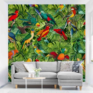 Fotomural - Colourful Collage - Parrots In The Jungle