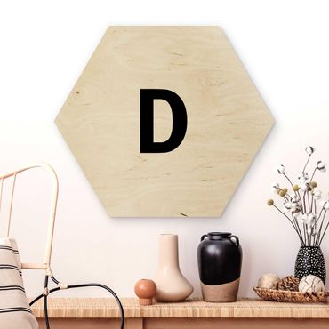 Hexagon Bild Holz - Buchstabe Weiß D