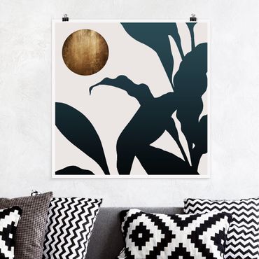 Poster - Goldener Mond im Dschungel - Quadrat 1:1