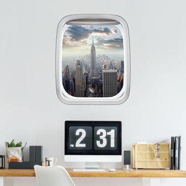 3D Wandtattoo - Fenster Flugzeug Sonnenaufgang in New York