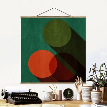 Stoffbild mit Posterleisten - Abstrakte Formen - Kreise in Grün und Rot - Quadrat 1:1