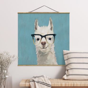 Stoffbild mit Posterleisten - Lama mit Brille IV - Quadrat 1:1