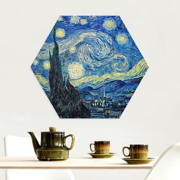 Hexagon Bild Alu-Dibond - Vincent van Gogh - Sternennacht