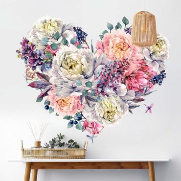 Wandtattoo - Aquarell Herz Blüten Bouquet XXL