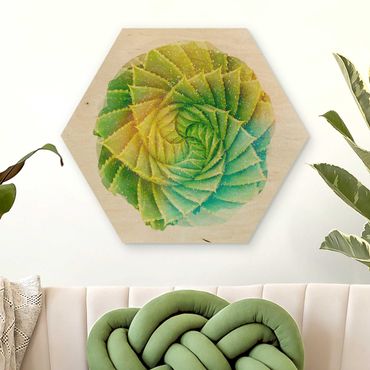 Hexagon Bild Holz - Wasserfarben - Spiral Aloe