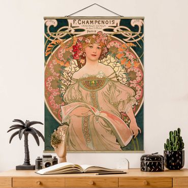 Stoffbild mit Posterleisten - Alfons Mucha - Plakat für F. Champenois - Hochformat 3:4