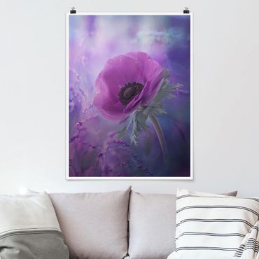 Poster - Anemonenblüte in Violett - Hochformat 3:4