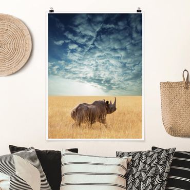Poster - Nashorn in der Savanne - Hochformat 3:4