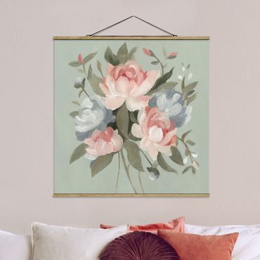 Stoffbild mit Posterleisten - Bouquet in Pastell I - Quadrat 1:1