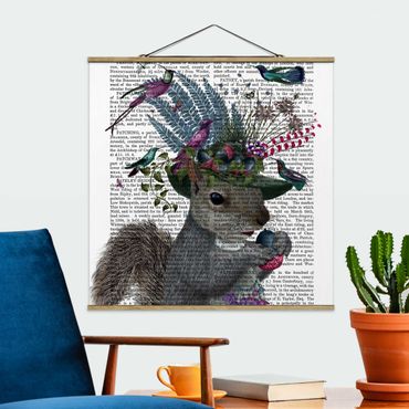 Stoffbild mit Posterleisten - Vogelfänger - Eichhörnchen mit Eicheln - Quadrat 1:1