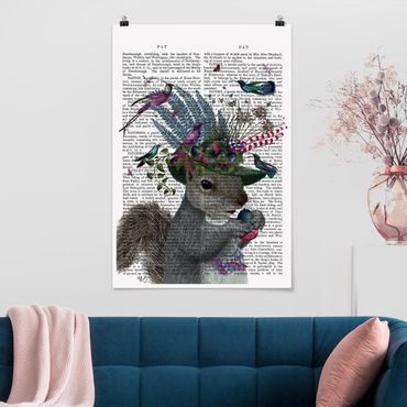 Poster - Vogelfänger - Eichhörnchen mit Eicheln - Hochformat 3:2