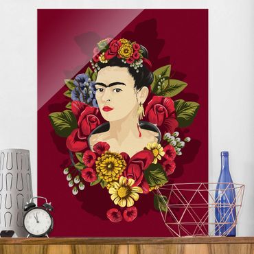 Glasbild - Frida Kahlo - Rosen - Hochformat 3:4