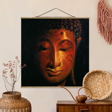 Stoffbild mit Posterleisten - Madras Buddha - Quadrat 1:1