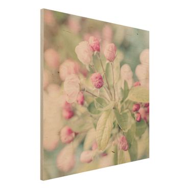 Holzbild - Apfelblüte Bokeh rosa - Quadrat 1:1