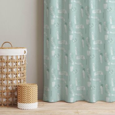 Cortina - Abstract Pattern With Palm Leaves - Pastel Mint Green