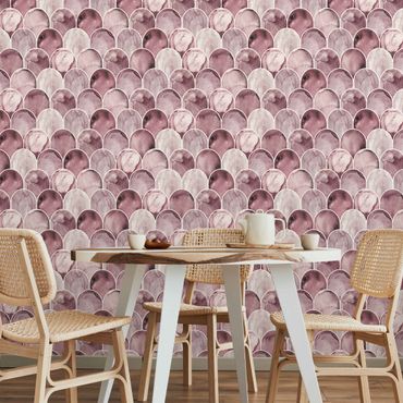 Fotomural - Watercolour Fish Scale Tiles Pink