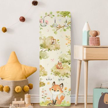 Perchero de pared panel de madera - Watercolour Fox