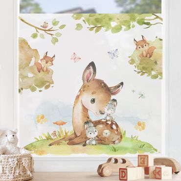Vinilo para cristales - Watercolour Deer Rabbit and Squirrel