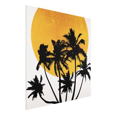 Forex Fine Art Print - Palmen vor goldener Sonne - Quadrat 1:1