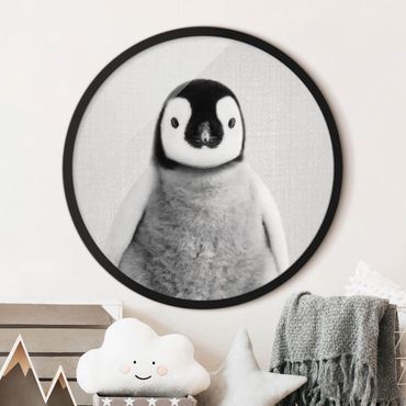 Rundes Gerahmtes Bild - Baby Pinguin Pepe Schwarz Weiß