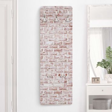 Perchero de pared panel de madera - Brick Wall Shabby Painted White