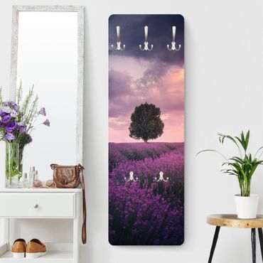 Perchero de pared panel de madera - Tree in a lavender field