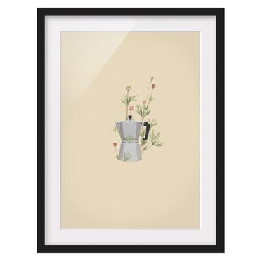 Póster enmarcado - Bialetti with flowers