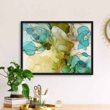 Bild mit Rahmen - Blumenfacetten in Aquarell - Querformat