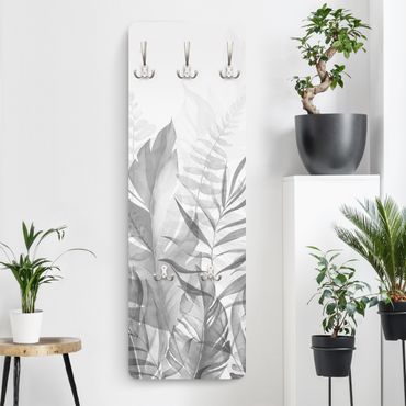 Perchero de pared panel de madera - Botany - Tropical Leaves Grey