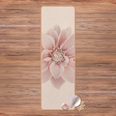 Yogamatte Kork - Dahlie Blume Pastell Weiß Rosa