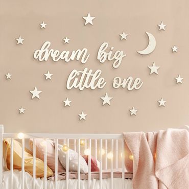 Letrero de madera en 3D para decoración de pared - Dream big little one - Moon & Stars