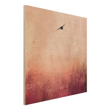 Holzbild - Vogel im Sonnenuntergang - Quadrat 1:1
