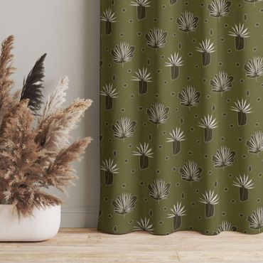 Cortina - Fern Leaves With Dots - Olive Green