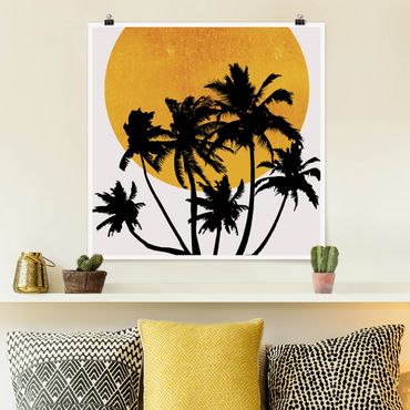 Poster - Palmen vor goldener Sonne - Quadrat 1:1