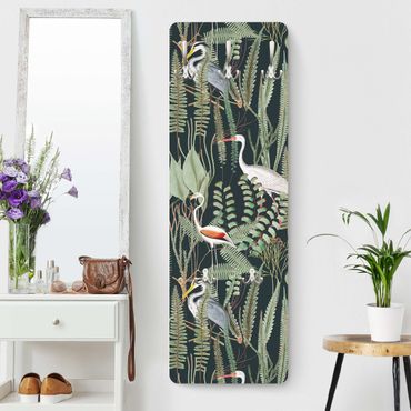 Perchero de pared panel de madera - Flamingos And Storks With Plants On Green