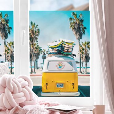 Vinilo para cristales - Yellow VW Bus With Surfboards