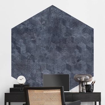 Papel pintado hexagonal - Geometrical Vintage Pattern with Ornaments Blue