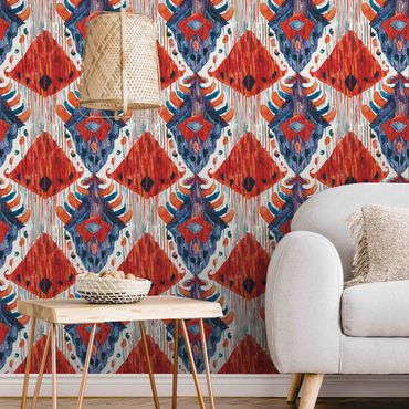 Fotomural - Large Ikat Pattern Bali Red And Blue
