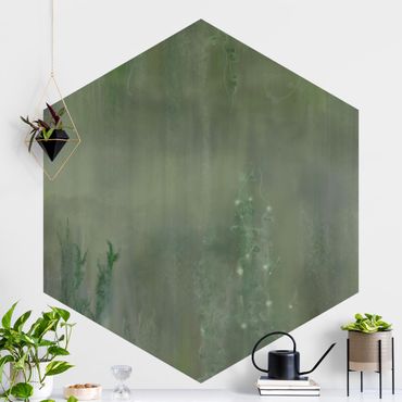 Papel pintado hexagonal - Green Mystical Fantasy