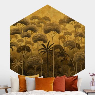 Papel pintado hexagonal - Tall Trees in the Jungle in Golden Tones