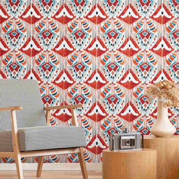Fotomural - Ikat Pattern Bali Red And Blue