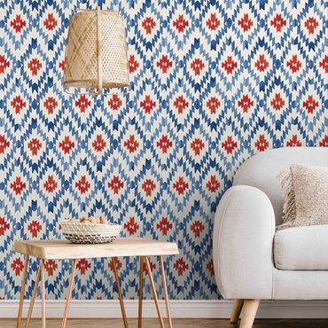 Fotomural - Ikat Pattern Mexico Red And Blue