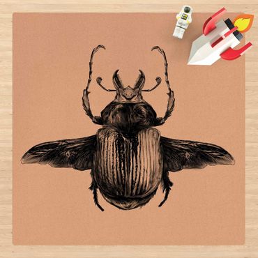 Kork-Teppich - Illustration fliegender Käfer Schwarz - Quadrat 1:1