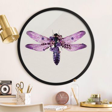 Rundes Gerahmtes Bild - Illustration florale Libelle
