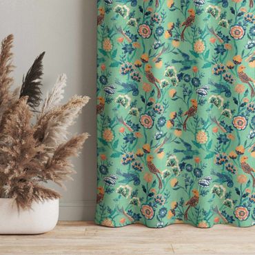 Cortina - Indian Pattern Birds with Flowers Turquoise