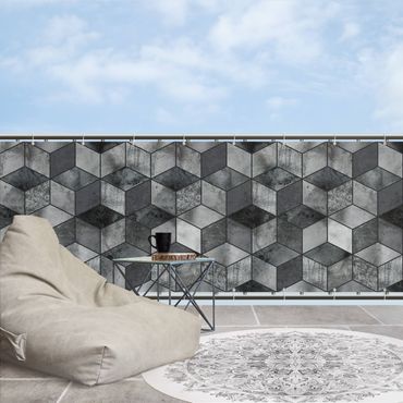 Pantalla de privacidad para balcón - Crystal Grey Cube Pattern