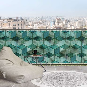 Pantalla de privacidad para balcón - Crystal Green Cube Pattern