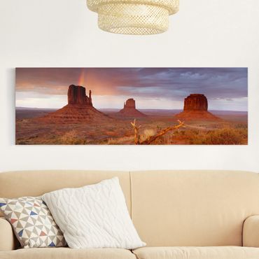 Leinwandbild - Monument Valley bei Sonnenuntergang - Panorama Quer