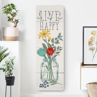 Perchero de pared panel de madera - Live Happy - Flower vase on wood